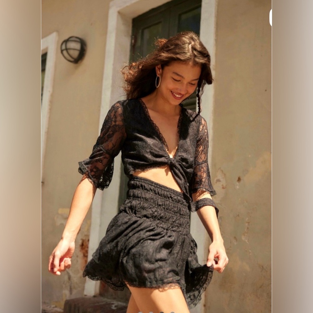 Free People LaLa Lace Mini Dress Color Black Size XL - Picture 5 of 9